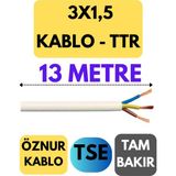 Öznur 3x1,5 Ttr Kablo Metre Seçenekli (Beyaz) - 13 METRE