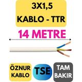 Öznur 3x1,5 Ttr Kablo Metre Seçenekli (Beyaz) - 14 METRE