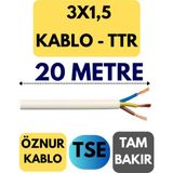 Öznur 3x1,5 Ttr Kablo Metre Seçenekli (Beyaz) - 20 METRE