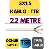 Öznur 3x1,5 Ttr Kablo Metre Seçenekli (Beyaz) - 22 METRE