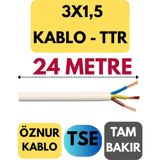 Öznur 3x1,5 Ttr Kablo Metre Seçenekli (Beyaz) - 24 METRE