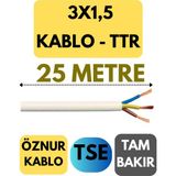 Öznur 3x1,5 Ttr Kablo Metre Seçenekli (Beyaz) - 25 METRE