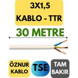 Öznur 3x1,5 Ttr Kablo Metre Seçenekli (Beyaz) - 30 METRE