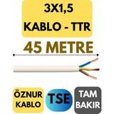 Öznur 3x1,5 Ttr Kablo Metre Seçenekli (Beyaz) - 45 METRE