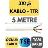 Öznur 3x1,5 Ttr Kablo Metre Seçenekli (Beyaz) - 5 METRE