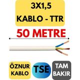 Öznur 3x1,5 Ttr Kablo Metre Seçenekli (Beyaz) - 50 METRE