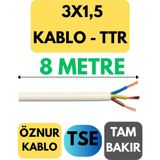 Öznur 3x1,5 Ttr Kablo Metre Seçenekli (Beyaz) - 8 METRE