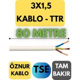 Öznur 3x1,5 Ttr Kablo Metre Seçenekli (Beyaz) - 80 METRE