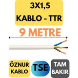Öznur 3x1,5 Ttr Kablo Metre Seçenekli (Beyaz) - 9 METRE