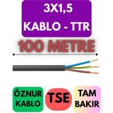 Öznur 3x1,5 Ttr Kablo Metre Seçenekli (Siyah) - 100 METRE