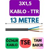 Öznur 3x1,5 Ttr Kablo Metre Seçenekli (Siyah) - 13 METRE