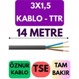 Öznur 3x1,5 Ttr Kablo Metre Seçenekli (Siyah) - 14 METRE