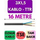 Öznur 3x1,5 Ttr Kablo Metre Seçenekli (Siyah) - 16 METRE