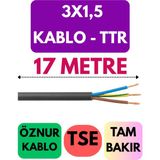 Öznur 3x1,5 Ttr Kablo Metre Seçenekli (Siyah) - 17 METRE