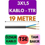 Öznur 3x1,5 Ttr Kablo Metre Seçenekli (Siyah) - 19 METRE