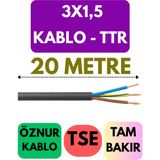 Öznur 3x1,5 Ttr Kablo Metre Seçenekli (Siyah) - 20 METRE