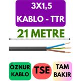 Öznur 3x1,5 Ttr Kablo Metre Seçenekli (Siyah) - 21 METRE