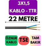 Öznur 3x1,5 Ttr Kablo Metre Seçenekli (Siyah) - 22 METRE