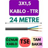 Öznur 3x1,5 Ttr Kablo Metre Seçenekli (Siyah) - 24 METRE