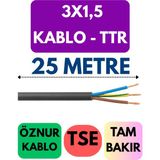 Öznur 3x1,5 Ttr Kablo Metre Seçenekli (Siyah) - 25 METRE