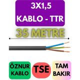Öznur 3x1,5 Ttr Kablo Metre Seçenekli (Siyah) - 35 METRE