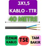 Öznur 3x1,5 Ttr Kablo Metre Seçenekli (Siyah) - 40 METRE