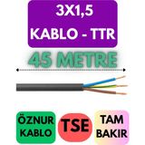 Öznur 3x1,5 Ttr Kablo Metre Seçenekli (Siyah) - 45 METRE