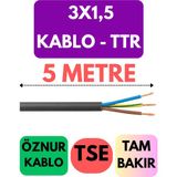 Öznur 3x1,5 Ttr Kablo Metre Seçenekli (Siyah) - 5 METRE