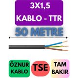 Öznur 3x1,5 Ttr Kablo Metre Seçenekli (Siyah) - 50 METRE