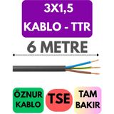 Öznur 3x1,5 Ttr Kablo Metre Seçenekli (Siyah) - 6 METRE