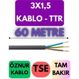 Öznur 3x1,5 Ttr Kablo Metre Seçenekli (Siyah) - 60 METRE