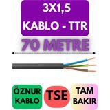 Öznur 3x1,5 Ttr Kablo Metre Seçenekli (Siyah) - 70 METRE