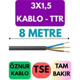 Öznur 3x1,5 Ttr Kablo Metre Seçenekli (Siyah) - 8 METRE