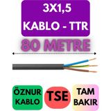 Öznur 3x1,5 Ttr Kablo Metre Seçenekli (Siyah) - 80 METRE
