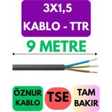 Öznur 3x1,5 Ttr Kablo Metre Seçenekli (Siyah) - 9 METRE