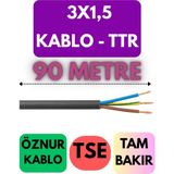 Öznur 3x1,5 Ttr Kablo Metre Seçenekli (Siyah) - 90 METRE