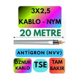 Öznur 3X2,5 Antigron (Nym) Kablo, 20 Metre, Gri