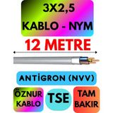 Öznur 3x2,5 Antigron (Nym) Kablo (Gri) Metre Seçenekli - 12 METRE