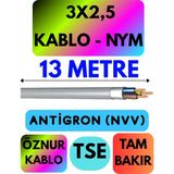 Öznur 3x2,5 Antigron (Nym) Kablo (Gri) Metre Seçenekli - 13 METRE