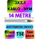 Öznur 3x2,5 Antigron (Nym) Kablo (Gri) Metre Seçenekli - 14 METRE