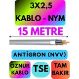 Öznur 3x2,5 Antigron (Nym) Kablo (Gri) Metre Seçenekli - 15 METRE
