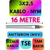 Öznur 3x2,5 Antigron (Nym) Kablo (Gri) Metre Seçenekli - 16 METRE