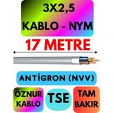 Öznur 3x2,5 Antigron (Nym) Kablo (Gri) Metre Seçenekli - 17 METRE