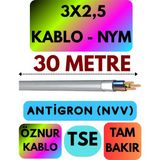 Öznur 3x2,5 Antigron (Nym) Kablo (Gri) Metre Seçenekli - 30 METRE