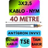 Öznur 3x2,5 Antigron (Nym) Kablo (Gri) Metre Seçenekli - 40 METRE