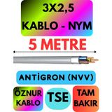 Öznur 3x2,5 Antigron (Nym) Kablo (Gri) Metre Seçenekli - 5 METRE