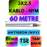 Öznur 3x2,5 Antigron (Nym) Kablo (Gri) Metre Seçenekli - 60 METRE