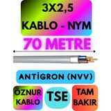 Öznur 3x2,5 Antigron (Nym) Kablo (Gri) Metre Seçenekli - 70 METRE
