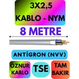 Öznur 3x2,5 Antigron (Nym) Kablo (Gri) Metre Seçenekli - 8 METRE