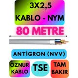 Öznur 3x2,5 Antigron (Nym) Kablo (Gri) Metre Seçenekli - 80 METRE